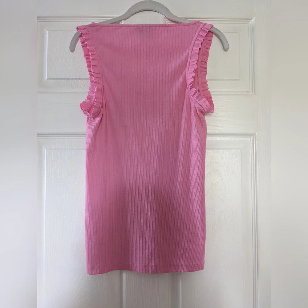 J. Crew Ribbed Pink Ruffle Tank | M - Picture 7 of 8